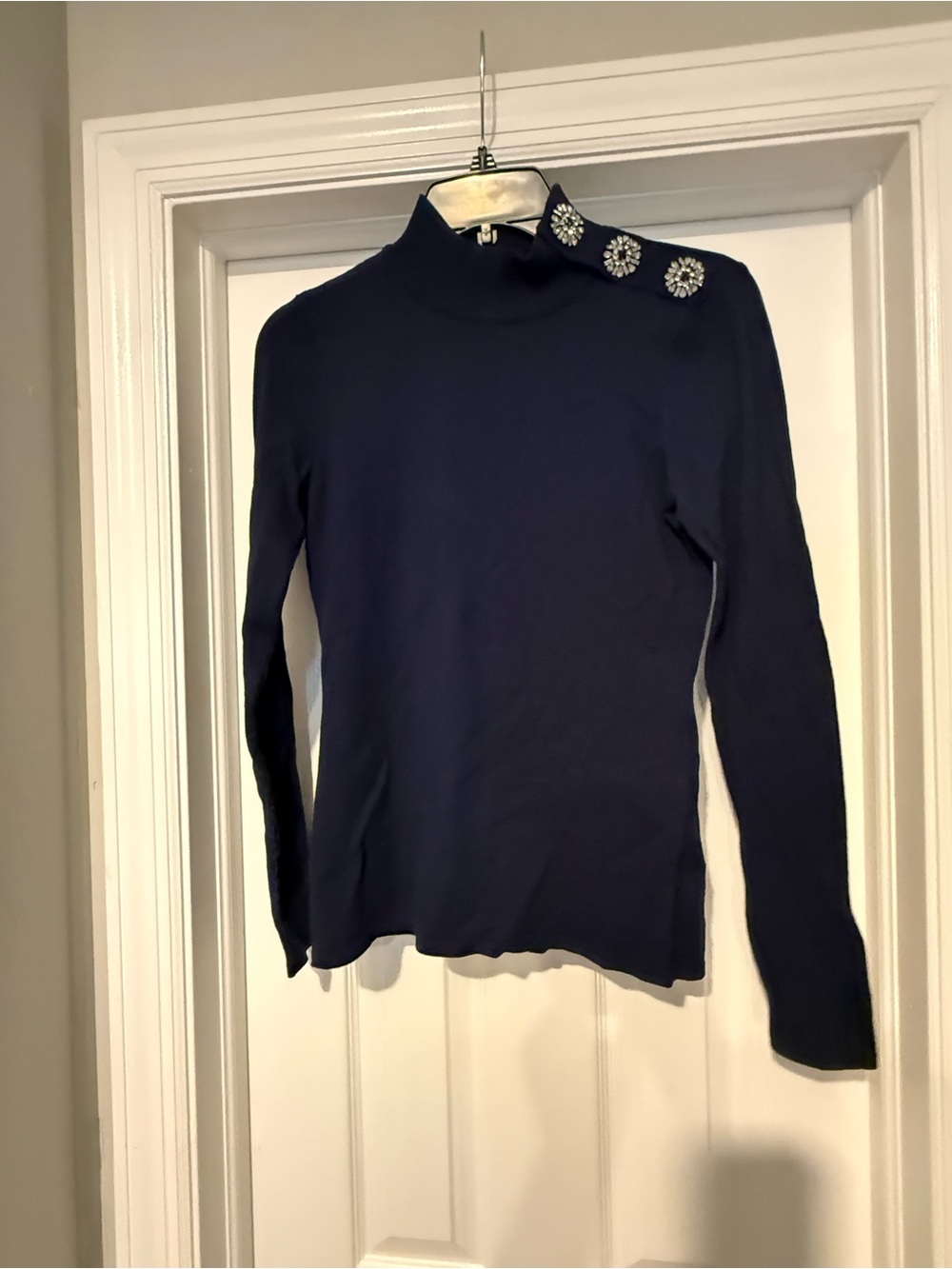 INC International Concepts Navy Mock Neck‎ Sweater with Shoulder Detail size XS